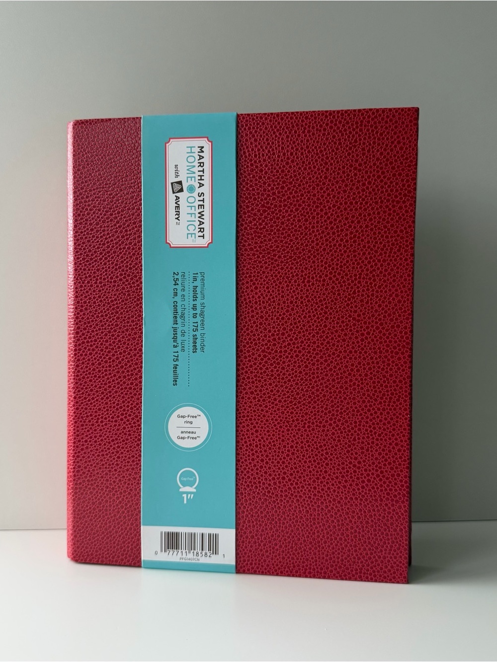 Martha Stewart Home Office Avery Premium Shagreen Binder 1 in Gap-Free Ring Red